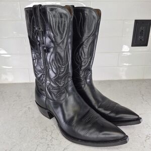 Vintage JUSTIN Black Leather Cowboy Boots 12 B 70s Western Style 6001